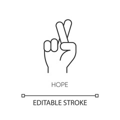 Hope pixel perfect linear icon. Crossed fingers for luck. Optimistic outlook. Positive attitude. Thin line customizable illustration. Contour symbol. Vector isolated outline drawing. Editable stroke