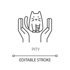 Pity pixel perfect linear icon. Sympathy towards suffering. Moral emotion. Empathetic feeling. Thin line customizable illustration. Contour symbol. Vector isolated outline drawing. Editable stroke