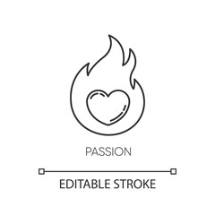 Passion pixel perfect linear icon. Intense positive emotion. Affection and lust. Sexual drive. Thin line customizable illustration. Contour symbol. Vector isolated outline drawing. Editable stroke - obrazy, fototapety, plakaty