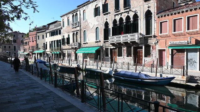 May 2020, Venice-Italy, Walking through the monuments of the ancient city of Venice at the time of the coronavirus, between closed shops and the absence of tourists