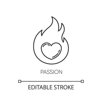 Passion pixel perfect linear icon. Intense positive emotion. Affection and lust. Sexual drive. Thin line customizable illustration. Contour symbol. Vector isolated outline drawing. Editable stroke