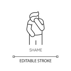 Shame pixel perfect linear icon. Human feeling embarrassed. Social emotion of guilt. Thin line customizable illustration. Contour symbol. Vector isolated outline drawing. Editable stroke