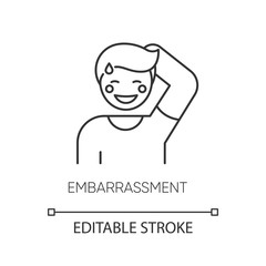 Embarrassment pixel perfect linear icon. Feeling of humiliation. Self conscious behaviour. Thin line customizable illustration. Contour symbol. Vector isolated outline drawing. Editable stroke