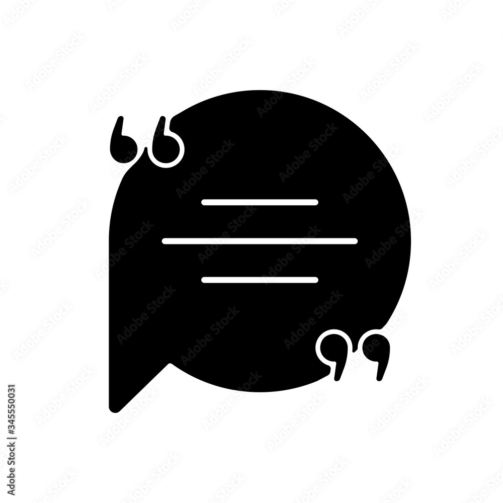 Poster chat bubble with quotation marks black glyph icon. empty circle box for direct speech. blank dialogu