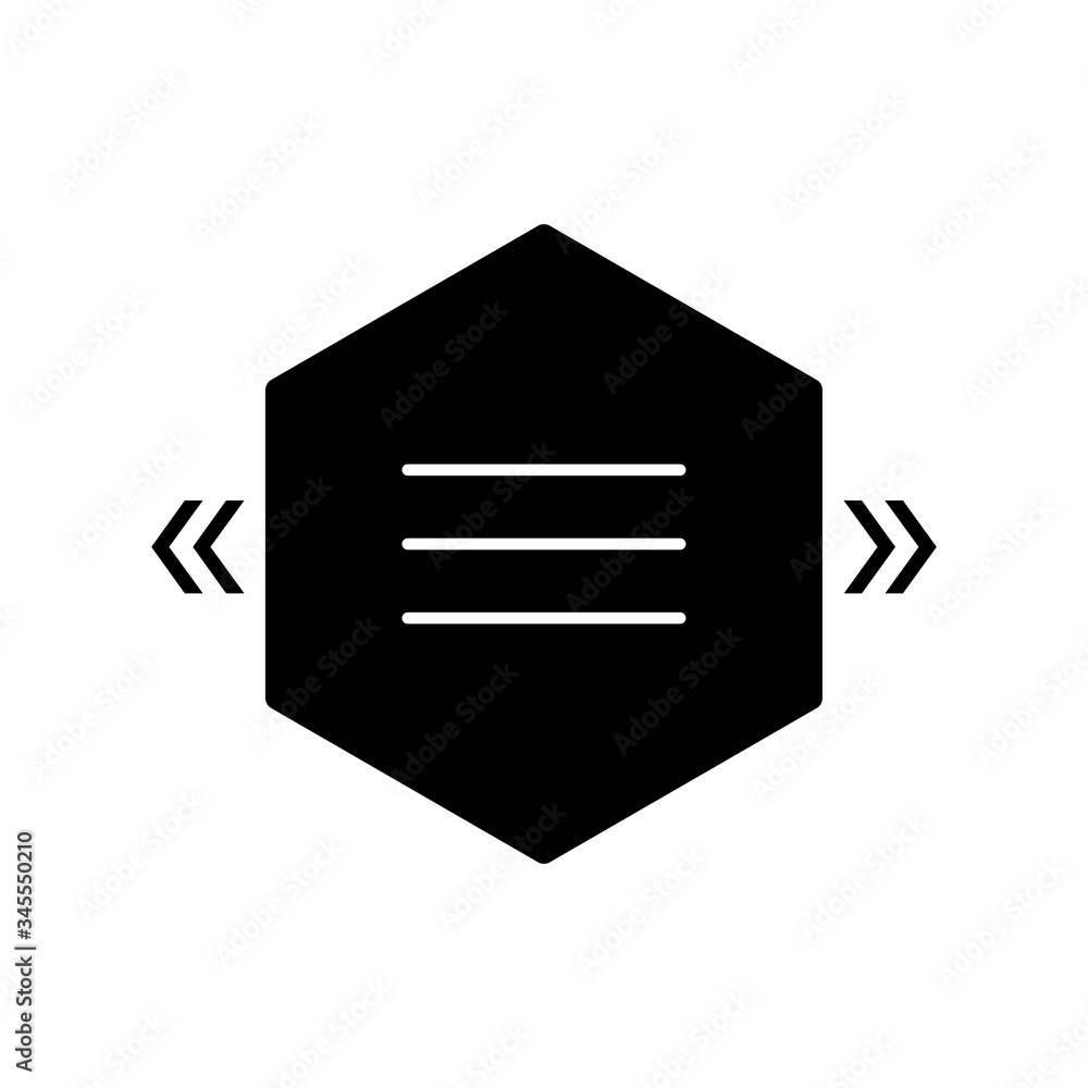 Poster textbox with angle quotes black glyph icon. empty hexagonal box for direct speech. blank dialogue bu