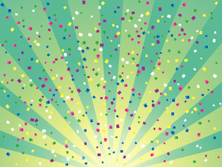 紙吹雪とサンバーストの背景（緑）