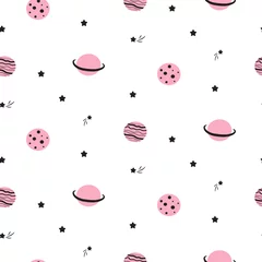 Wallpaper murals Cosmos Seamless pattern with cute cartoon planet stars and comets.