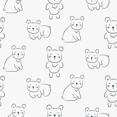 Polar bear cute seamless doodle pattern vector. Childish cartoon background with cheerful animals.