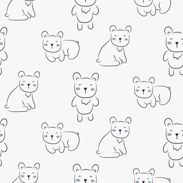 Polar bear cute seamless doodle pattern vector. Childish cartoon background with cheerful animals.