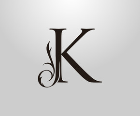 Classic K Letter logo. Graceful royal style Initial K. Vintage drawn emblem for book design,wedding invitation, brand name, business card, Restaurant, Boutique, Hotel.