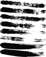 Set of black ink horizontal hand drawn brushes. Abstract isolated grunge lines, or stripes. Vector illustration.	