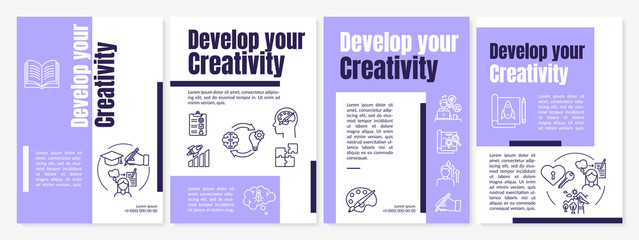 Develop your creativity brochure template. Learning new skills flyer, booklet, leaflet print, cover design with linear icons. Vector layouts for magazines, annual reports, advertising posters