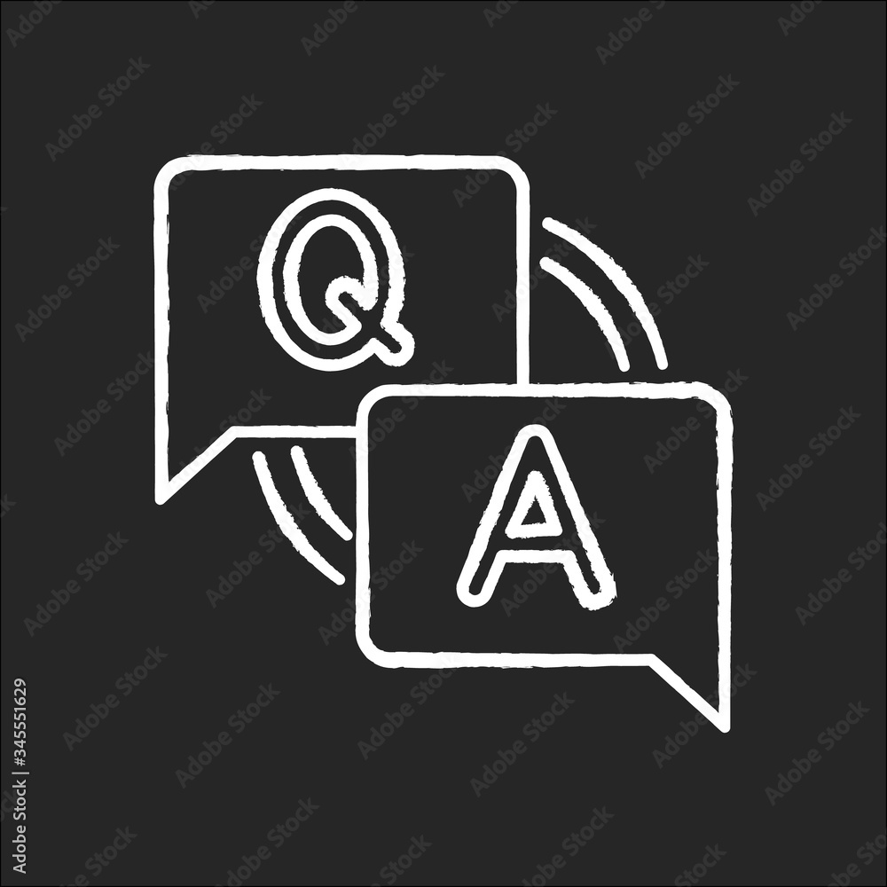 Poster faq chalk white icon on black background. frequently asked questions. customer support service. answ