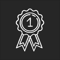 Reward chalk white icon on black background. Winner of first place. Golden standard of quality. Top rank. Bestseller award. Leadership and achievement. Isolated vector chalkboard illustration