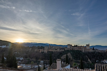 The impressive fortress and arabic palace complex of Alhambra in Granada, Spain