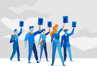 Personaggi maschili e femminili che tengono in mano una foto