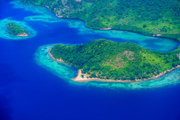 Fototapeta na wymiar Aerial view of the paradise coast of Busuanga island with beautiful beaches, Coron, Philippines