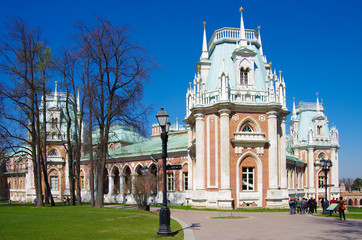 MOSCOW, RUSSIA - April, 2019: Grand Palace in Tsaritsyno in spring day