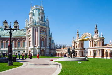 MOSCOW, RUSSIA - April, 2019: Grand Palace in Tsaritsyno in spring day