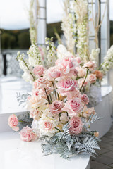 wedding set up with beautifil flowers, outdoor