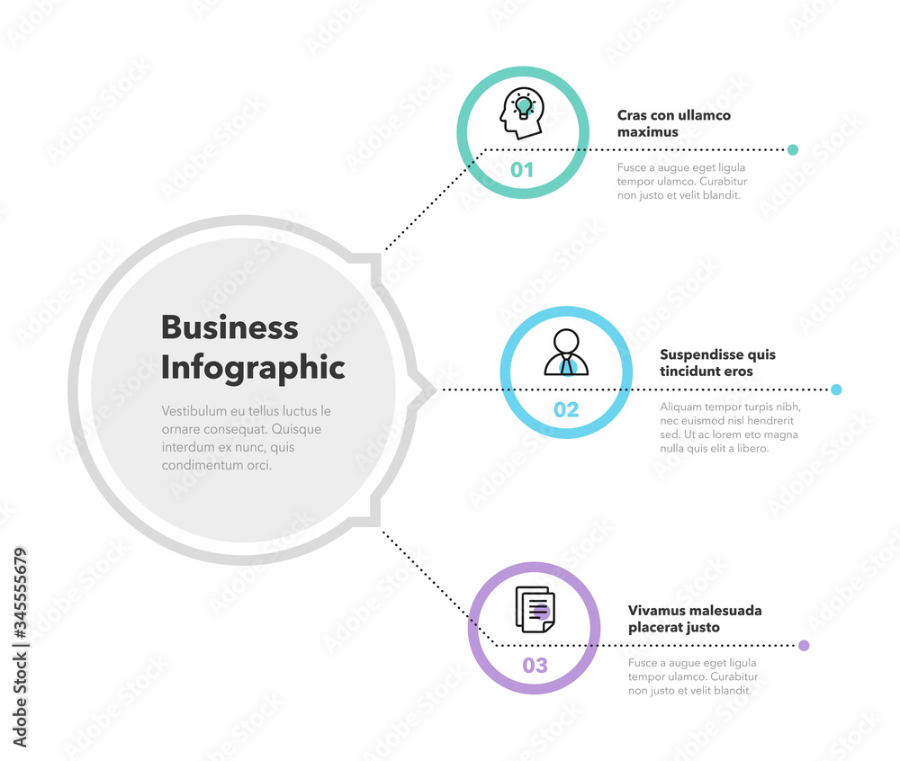 Poster Simple concept for business diagram with three steps and place for your description. Flat infographic design template for website or presentation.