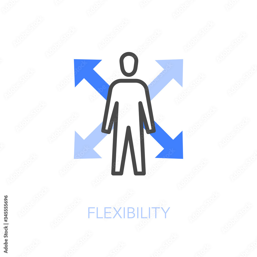 Poster flexibility at work symbol with a human figure and four directions. easy to use for your website or 