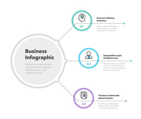 Fototapeta premium Simple concept for business diagram with three steps and place for your description. Flat infographic design template for website or presentation.