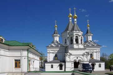Fototapeta na wymiar MOSCOW, RUSSIA - April, 2019: Church of the Archangel Michael at clinics on Devich'ye field in Khamovniki