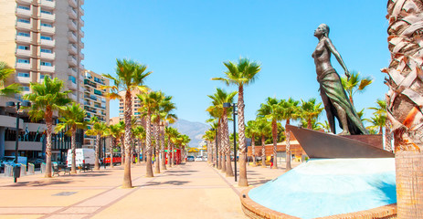 Fuengirola town seafront main alley, Spain - obrazy, fototapety, plakaty