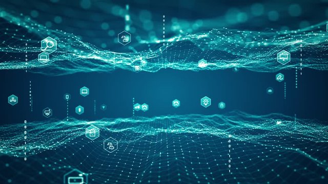 Technology Internet of things (IoT) and networking concept. Abstract technology background for internet of things, communication, network, innovation, big data on a futuristic background.Seamless loop