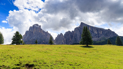 Sassolungo e Sassopiatto dall'alpe di Siusi, Dolomiti