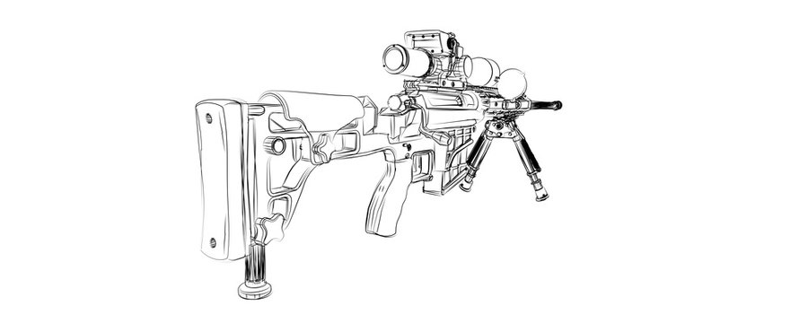 Large-caliber, semi-automatic, anti-materiel sniper system. Sniper rifle M82 in outline. View from the shooter