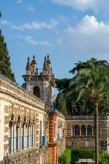 Obraz premium September 9, 2019, Sevilla, Andalusia, Spain, beautiful green gardens in moorish palace Alcazar