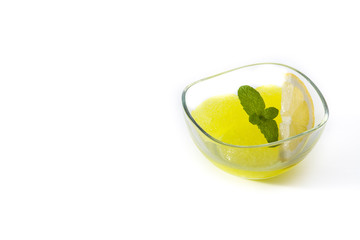 Fototapeta na wymiar Lemon sorbet in glasses isolated on white background. Copy space