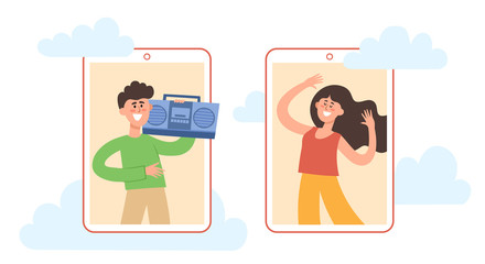 Vector concept of online party in self-isolation.