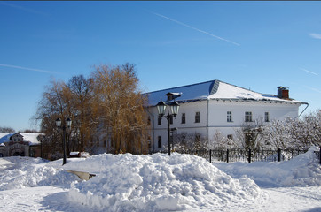 SERPUKHOV, RUSSIA - February, 2019:  Vvedensky Vladychny convent in winter sunny day