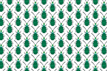 Green bug pattern on white. Insects background