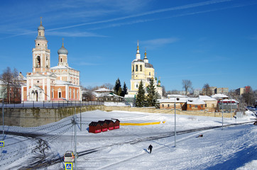 Fototapeta premium SERPUKHOV, RUSSIA - February, 2019: Church Of The Assumption Of The Blessed Virgin. Cathedral mountain view