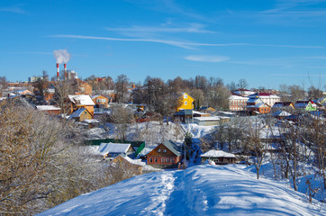 Serpukhov, Russia - February, 2019: Views of the city on a sunny winter day