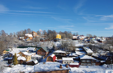 Serpukhov, Russia - February, 2019: Views of the city on a sunny winter day