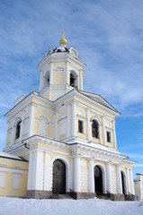 Fototapeta na wymiar SERPUKHOV, RUSSIA - February, 2019: Vysotsky Monastery is a walled Russian Orthodox monastery