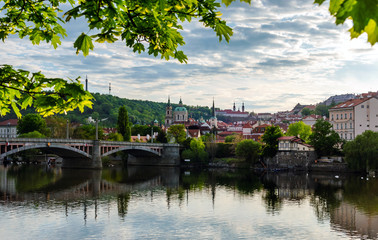 Fototapeta premium beautiful view prague castle and bridge in czech republic in sunset