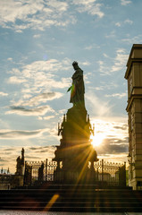 beautiful spring sunset in the charles bridge, prague czech republic