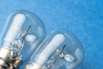 light bulbs on blue background close-up