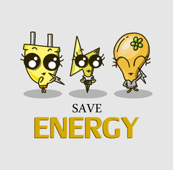 Cartoon cute electric characters vector illustrations with emotions