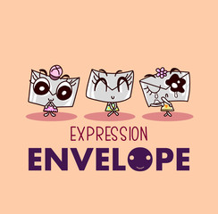 Cartoon cute envelope characters vector illustrations with emotions