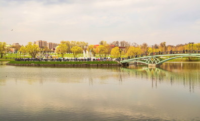 Lake in Tsaritsyno park in Moscow. Russia Moscow. April 29, 2018