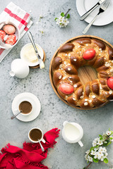 Tsoureki overhead shot of traditional Greek Easter Bread