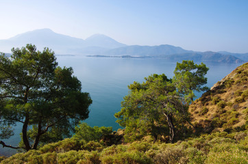 Fototapeta na wymiar View of the Aegean Sea in Fethiye, Turkey