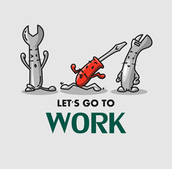 Cartoon cute mechanic tool characters vector illustrations with emotions